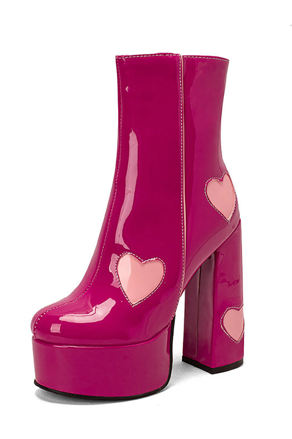 Botas de Plataforma con Tacón Ancho y Corazones de Cuero PU