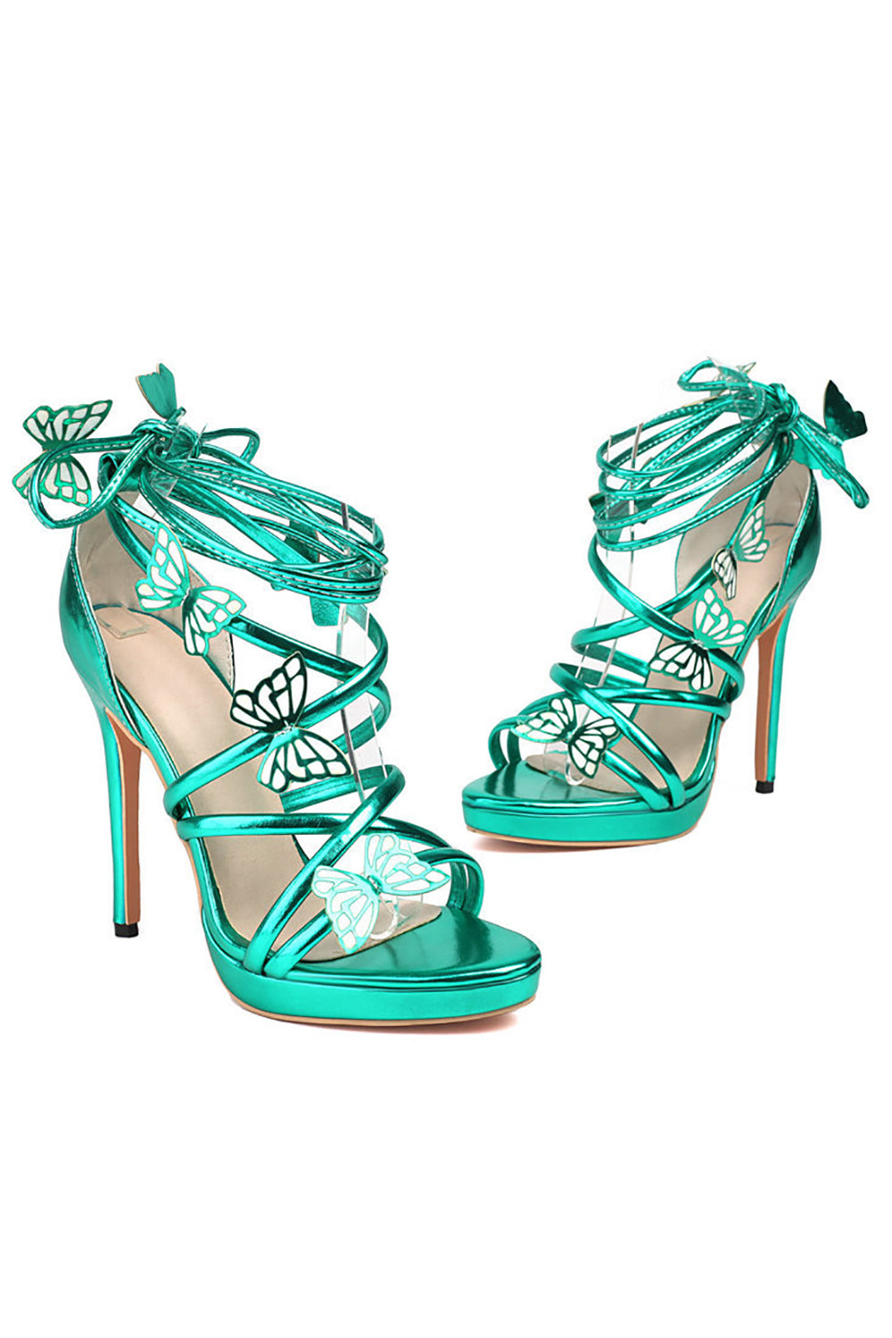 Women's Golden Metallic Strappy Stiletto Heel Sandals with Butterfly