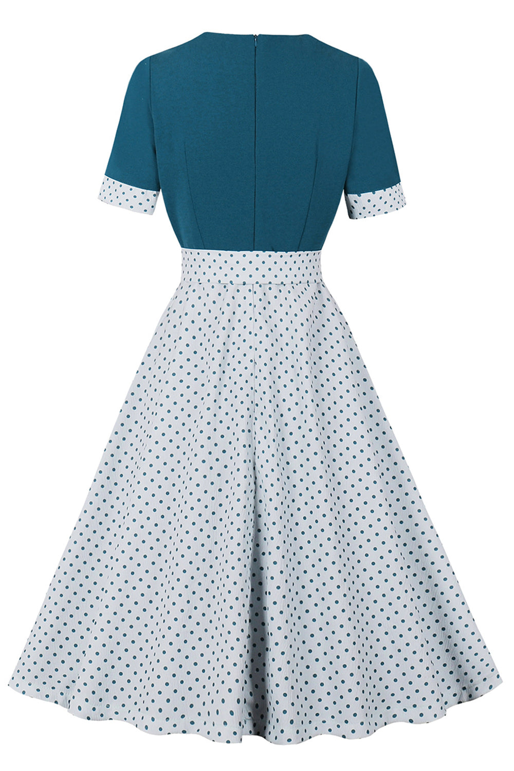 Blue White Polka Dots Square Neck Vintage 1950s Dress