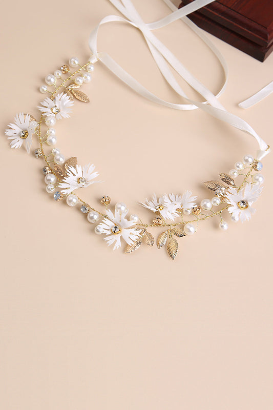 Faux perles et strass faits à la main, ton doré élégant