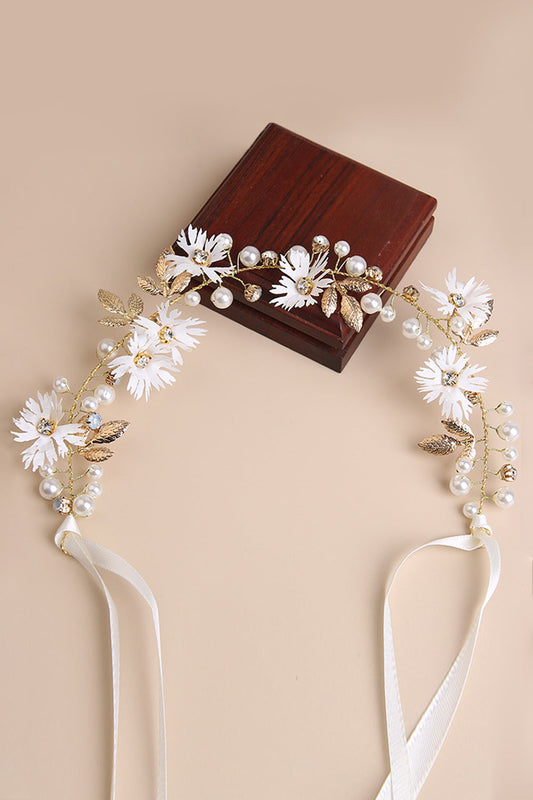 Faux perles et strass faits à la main, ton doré élégant