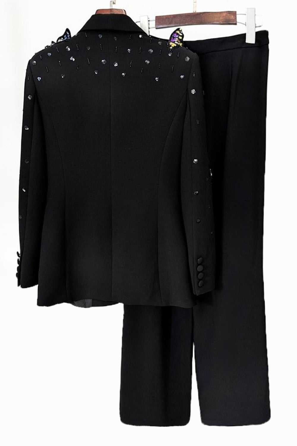 Black Shawl Lapel 2-Piece Women's Suit with Butterflies