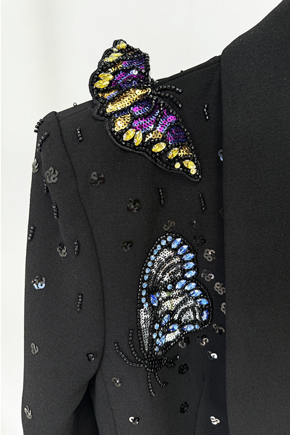 Black Shawl Lapel 2-Piece Women's Suit with Butterflies