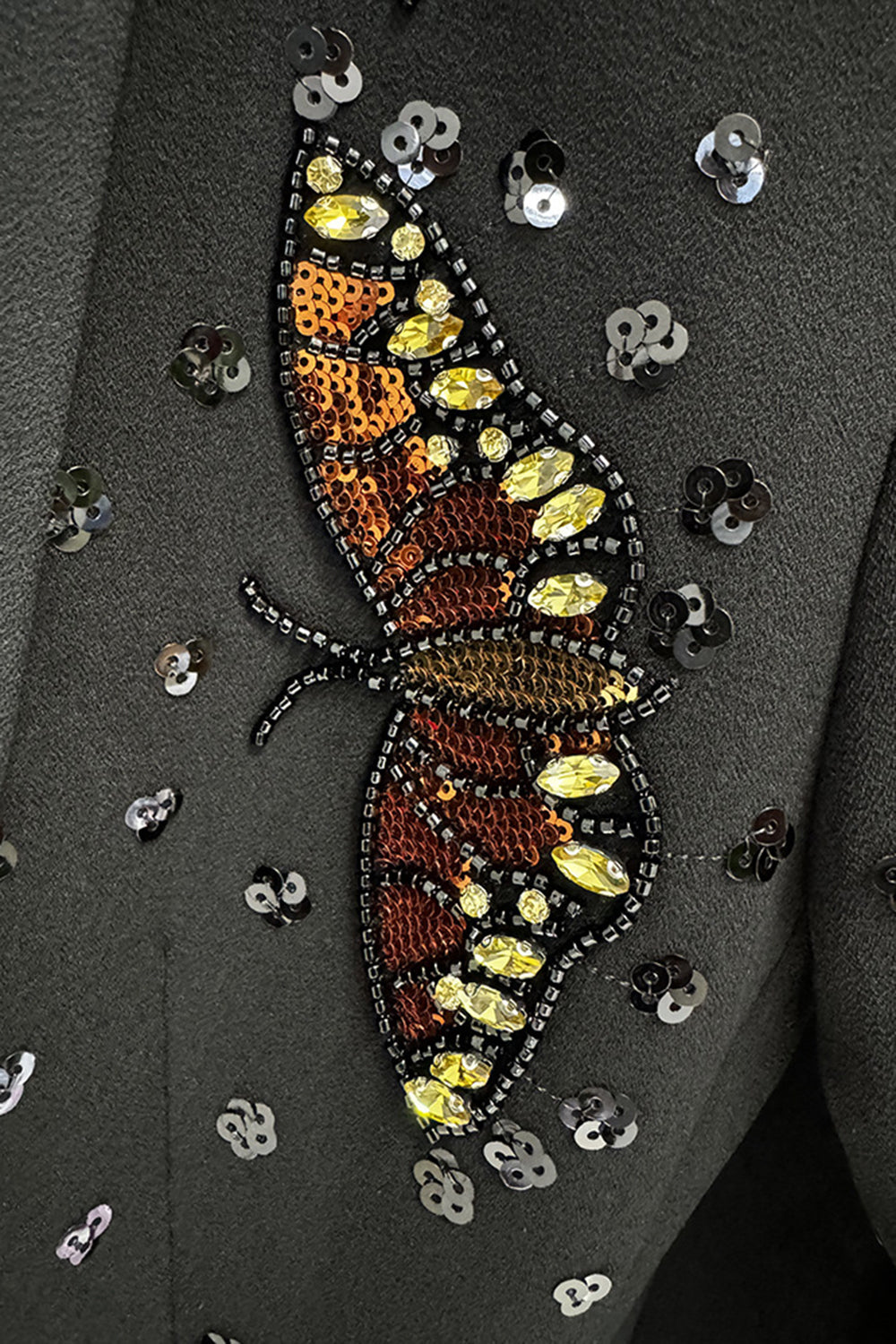 Black Shawl Lapel 2-Piece Women's Suit with Butterflies