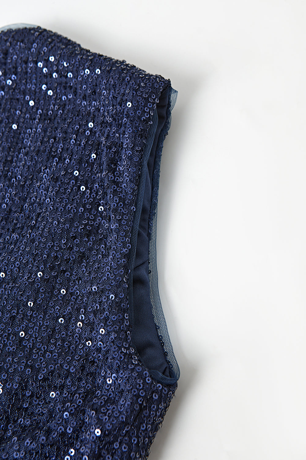 Navy V-neck Sheath Sequins Midi Cocktail Dress with Slit