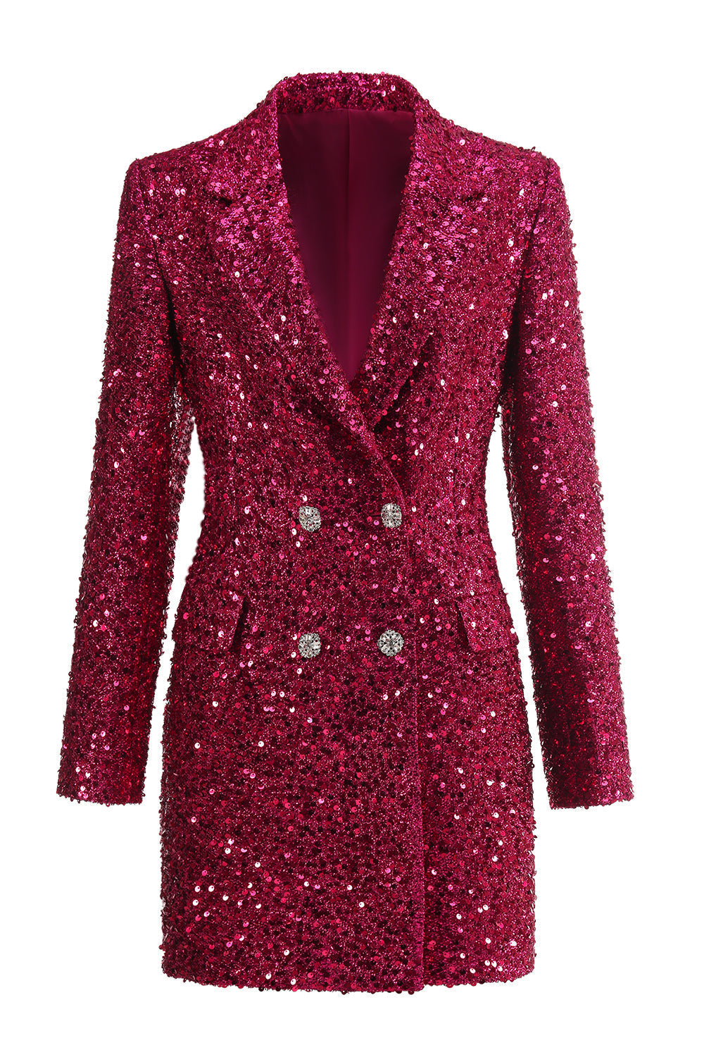 Blazer long à encoche étincelant fuchsia pour femme