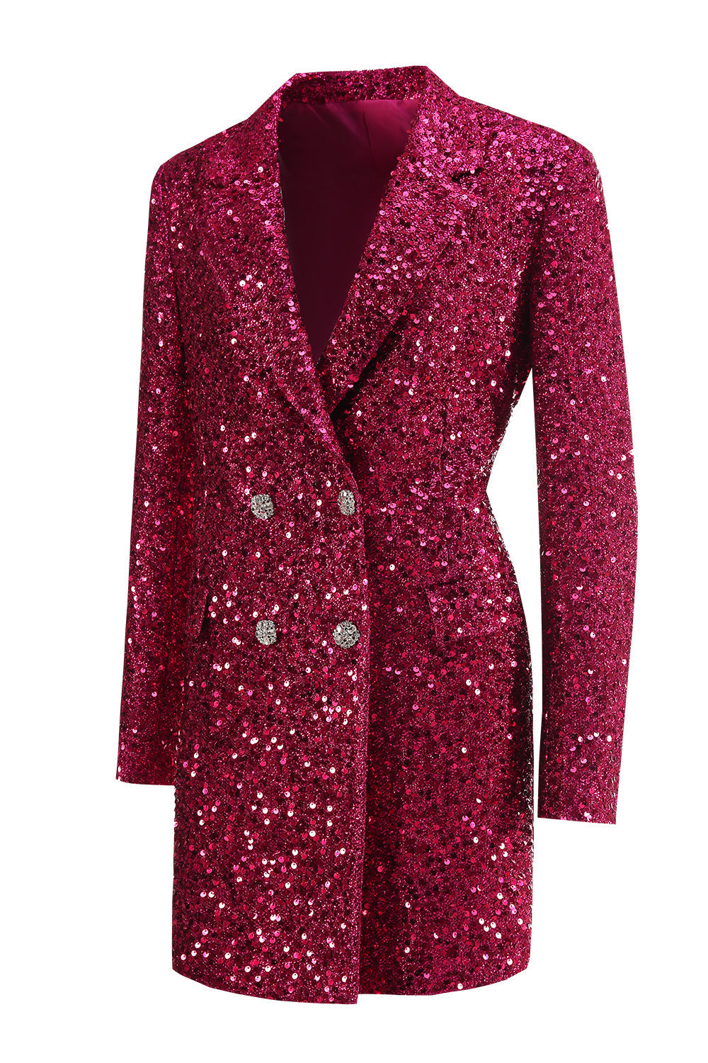 Blazer long à encoche étincelant fuchsia pour femme
