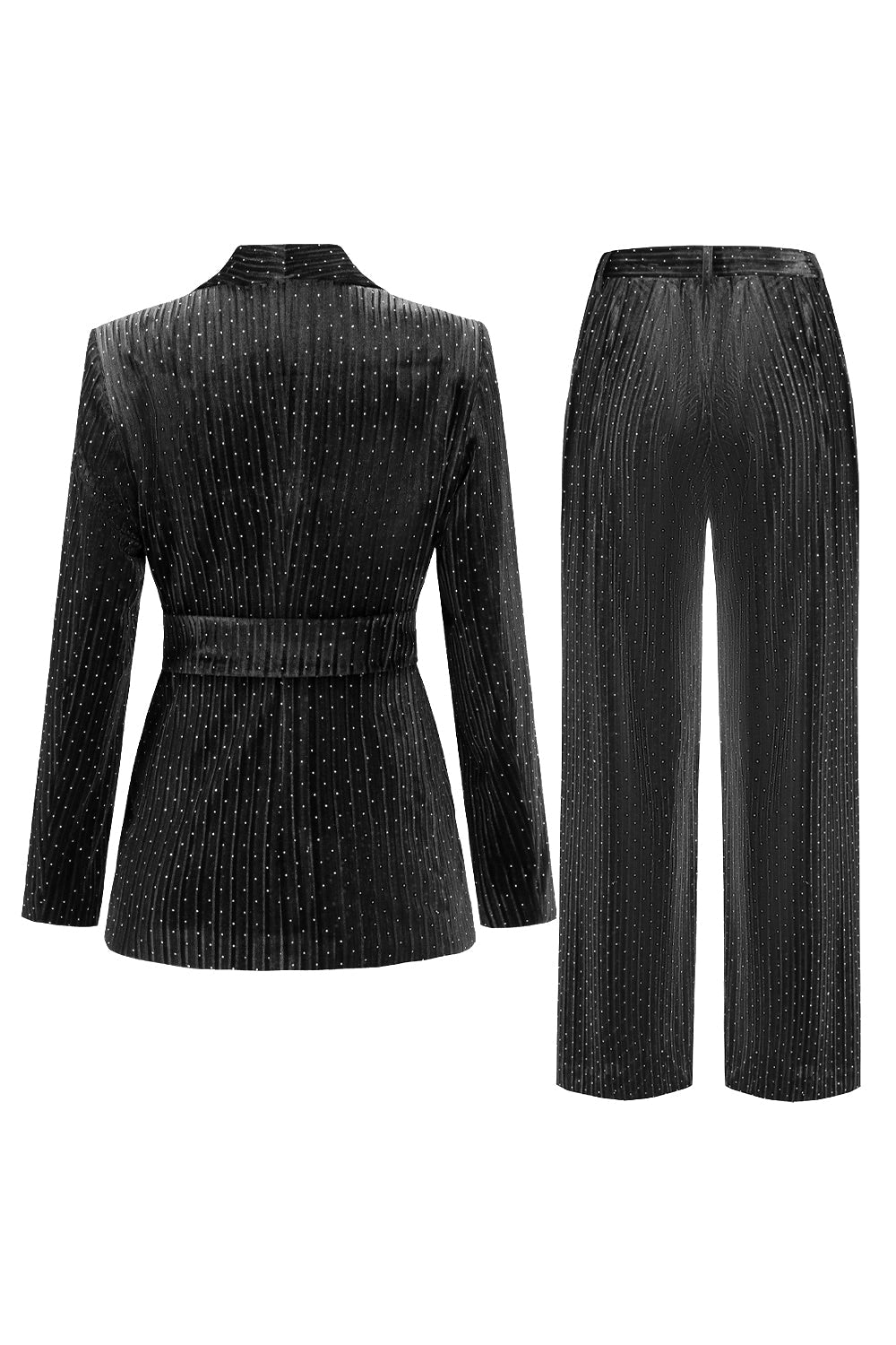 Navy Shawl Lapel 2-Piece Women's Suit with Belt