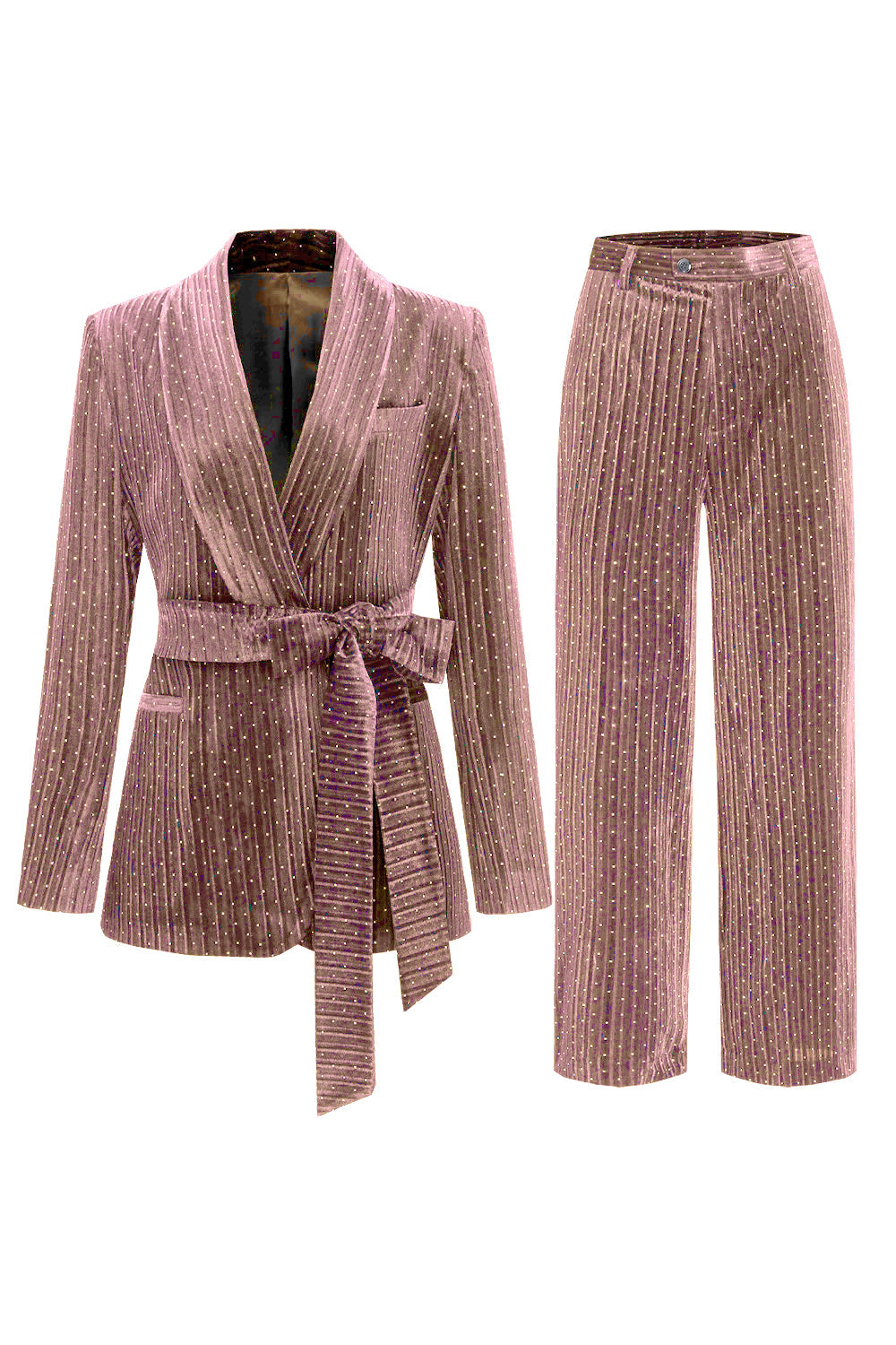 Navy Shawl Lapel 2-Piece Women's Suit with Belt