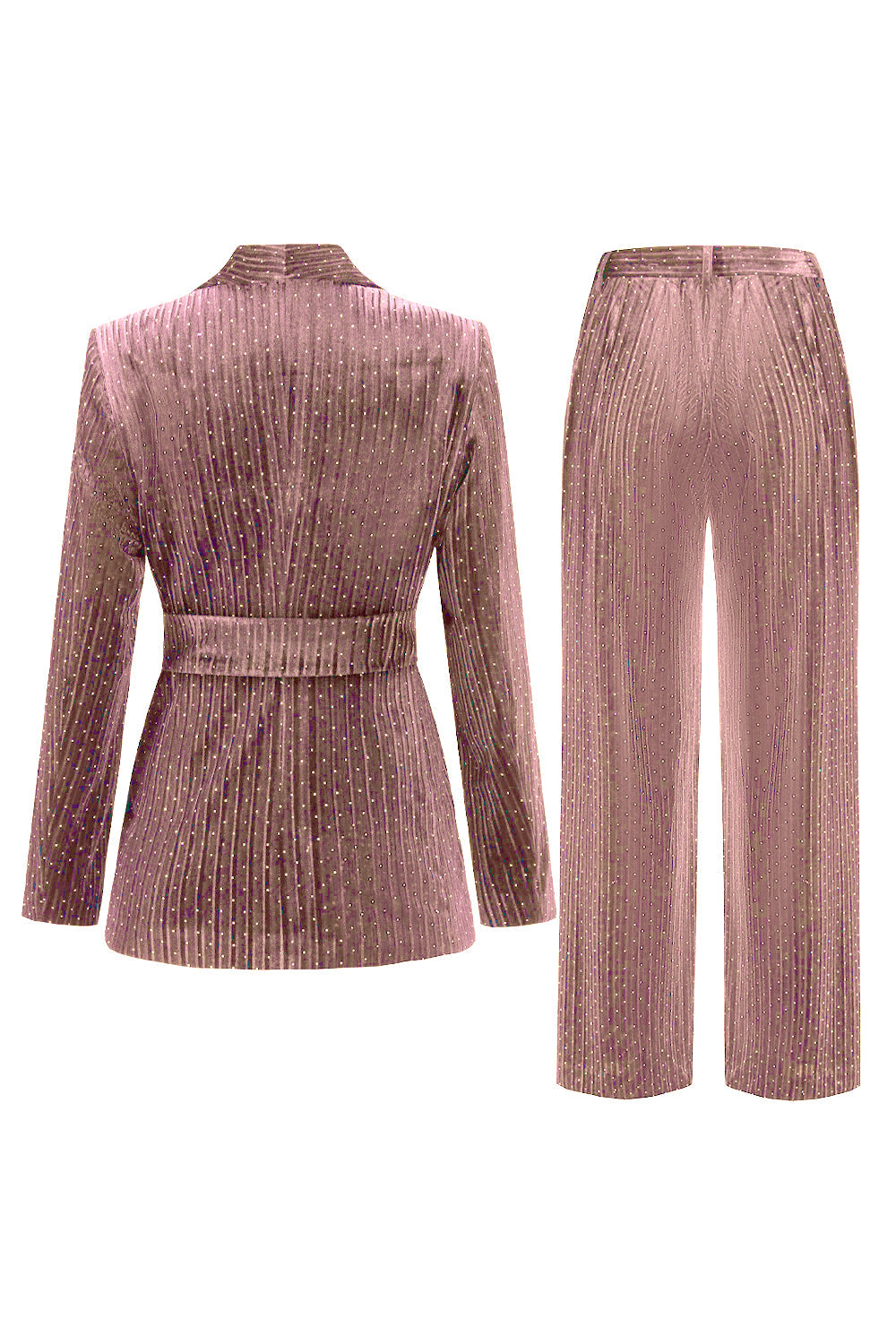 Navy Shawl Lapel 2-Piece Women's Suit with Belt