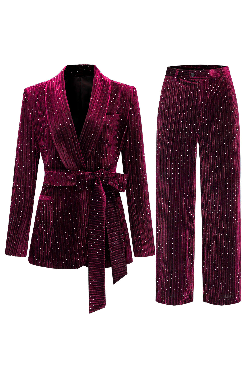 Navy Shawl Lapel 2-Piece Women's Suit with Belt