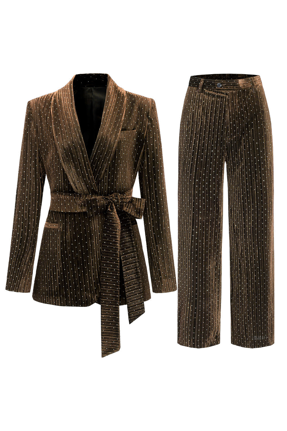 Navy Shawl Lapel 2-Piece Women's Suit with Belt