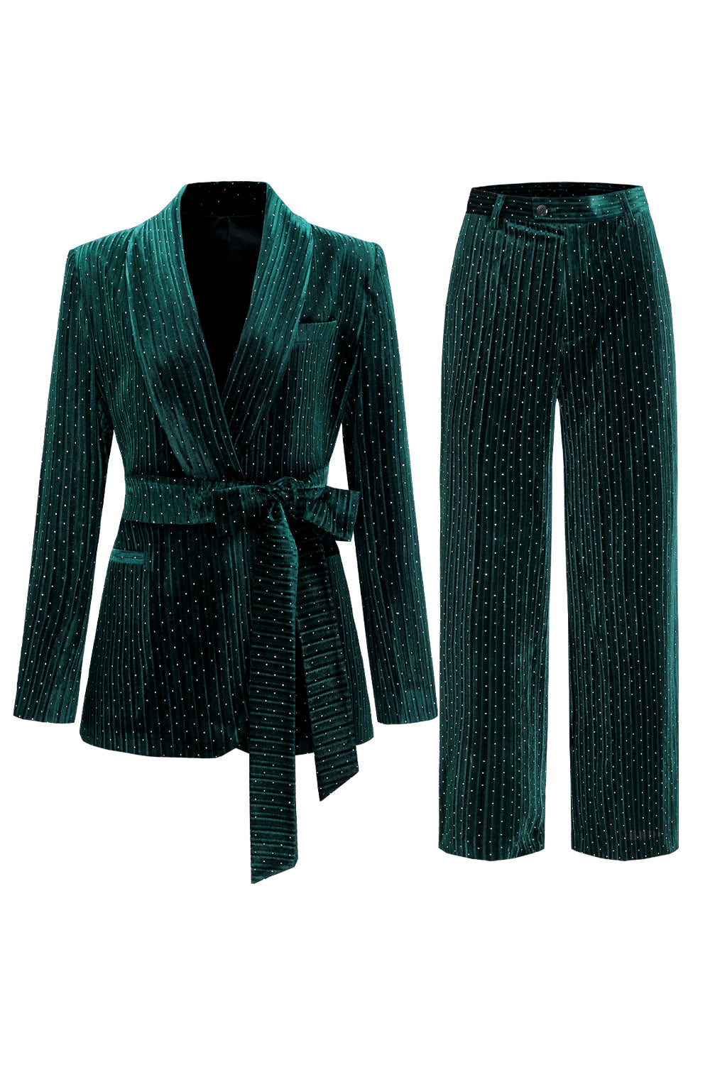 Navy Shawl Lapel 2-Piece Women's Suit with Belt