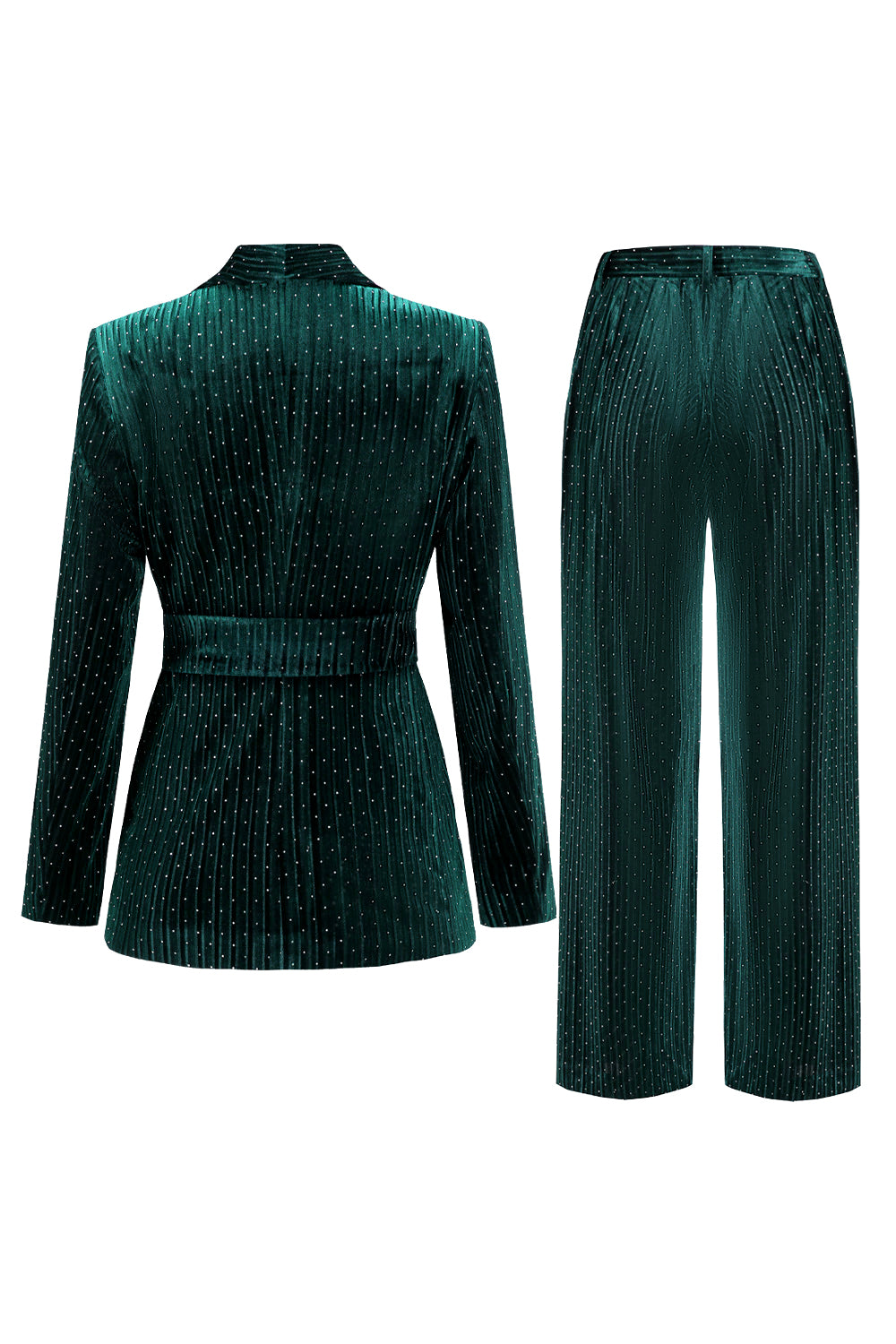 Navy Shawl Lapel 2-Piece Women's Suit with Belt