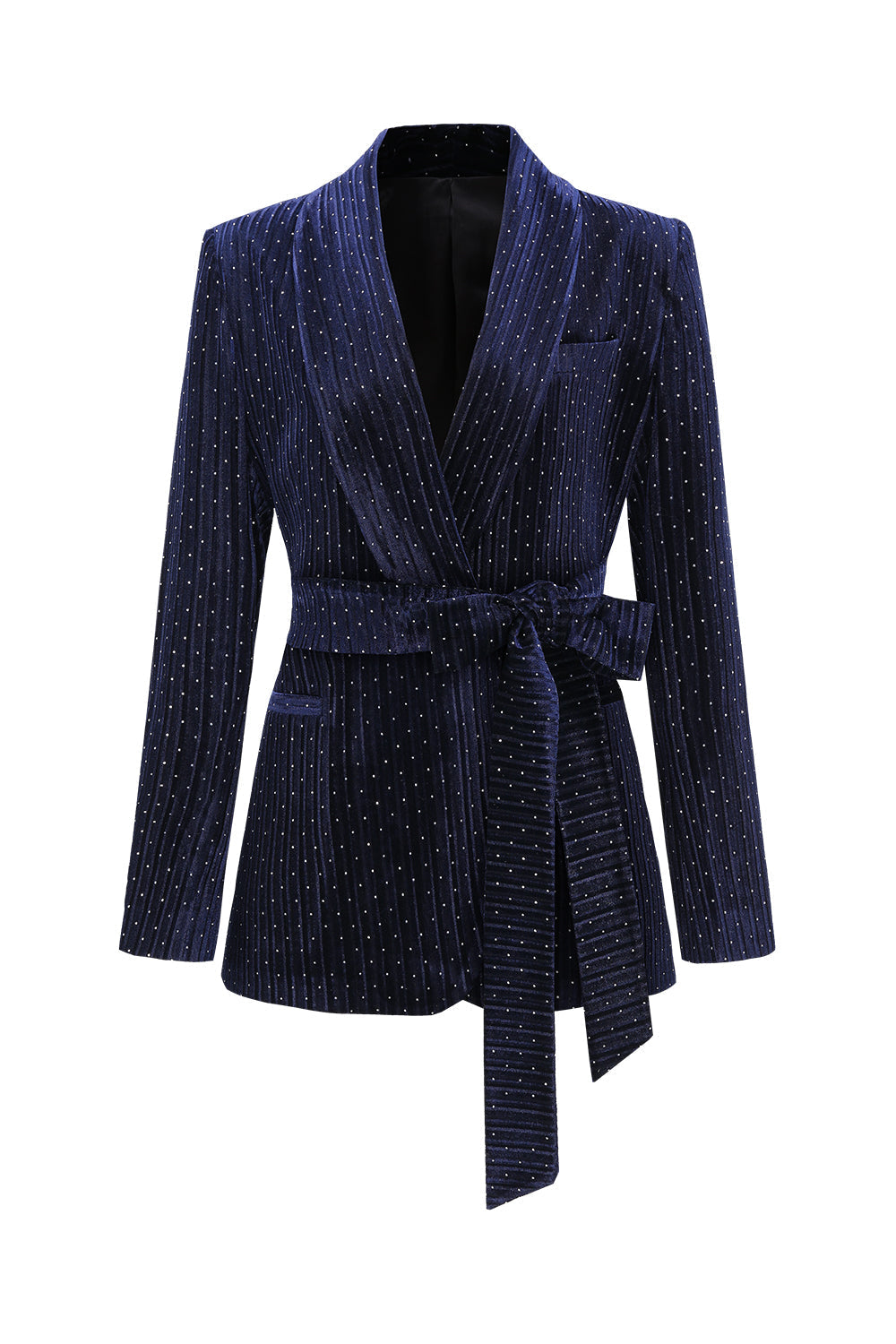2 Pieces Shawl Lapel Navy Women's Suits with Belt