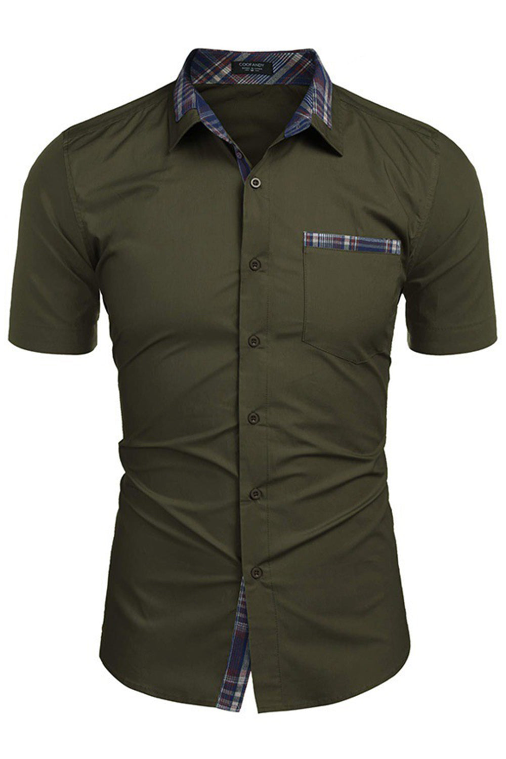 Chemisier décontracté à manches courtes boutonné vert armée pour homme