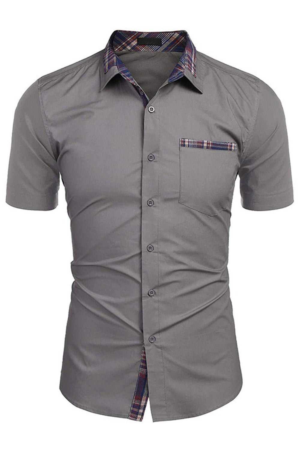 Chemisier décontracté à manches courtes boutonné vert armée pour homme