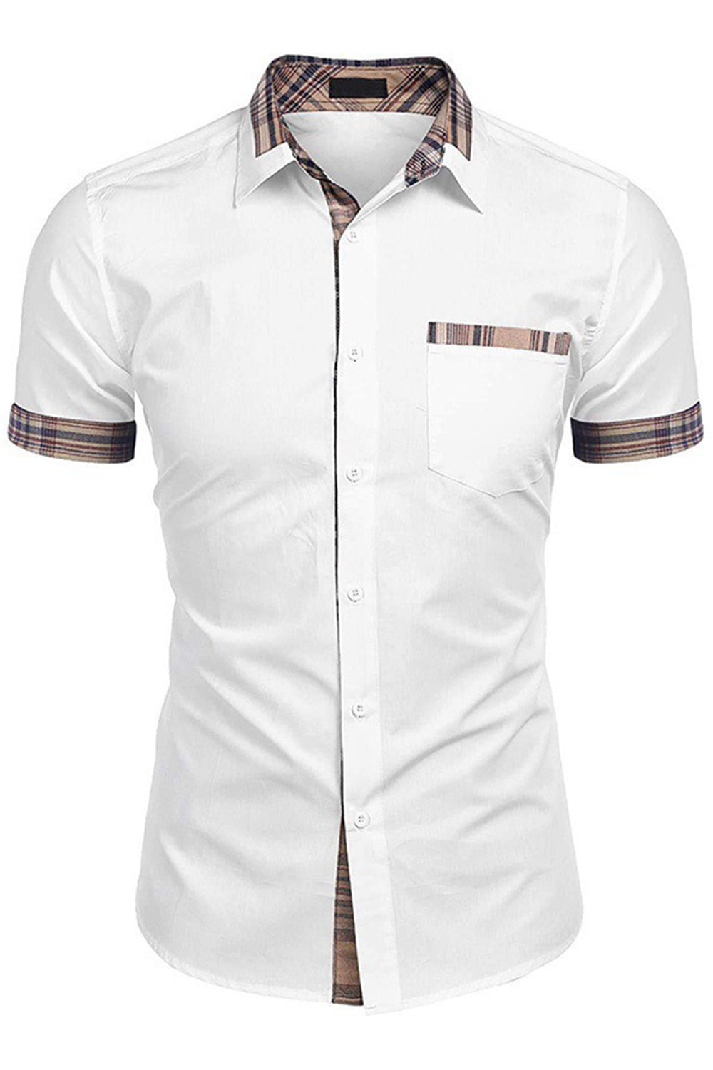 Chemisier décontracté à manches courtes boutonné vert armée pour homme