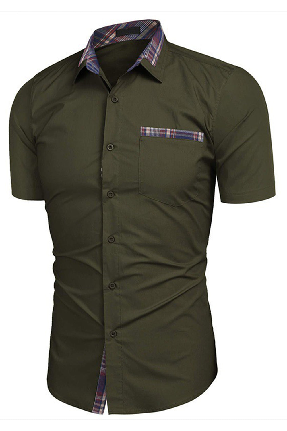 Chemisier décontracté à manches courtes boutonné vert armée pour homme