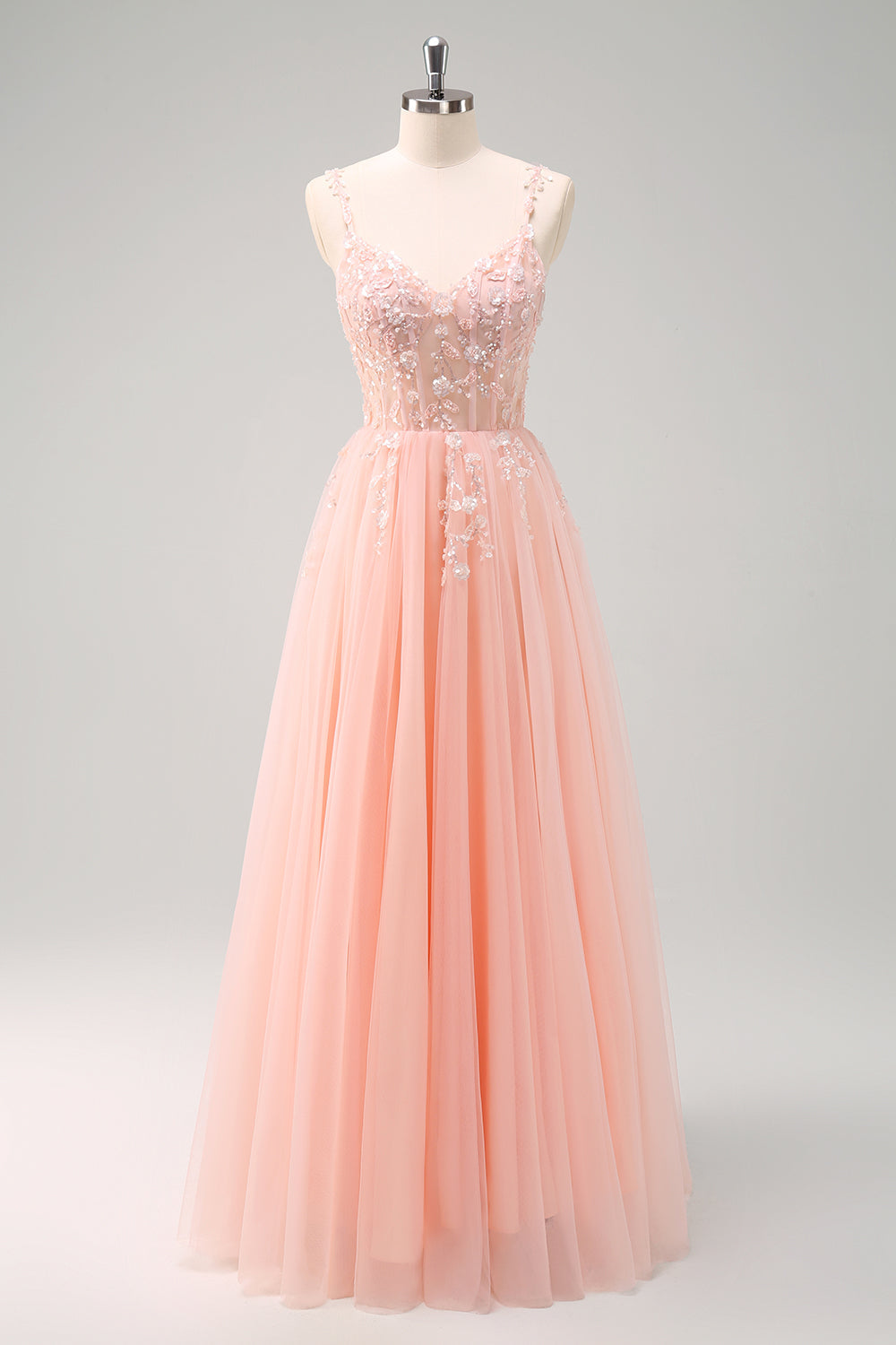 Robe longue de bal en tulle à sequins, coupe ligne A verte, avec corset et laçage au dos