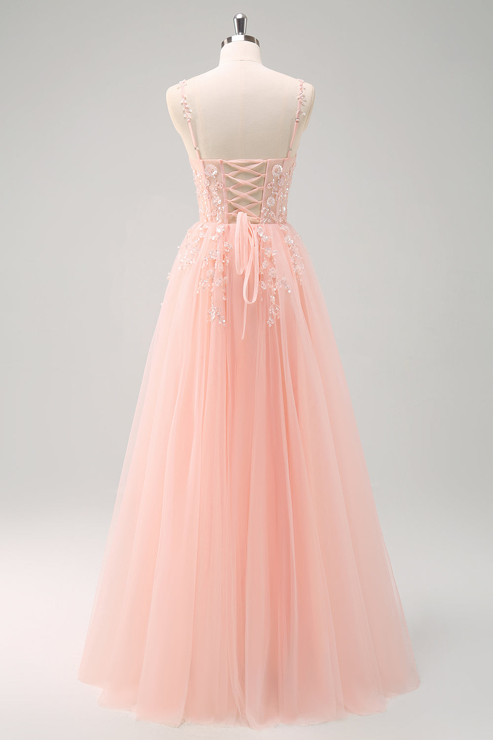 Robe longue de bal en tulle à sequins, coupe ligne A verte, avec corset et laçage au dos