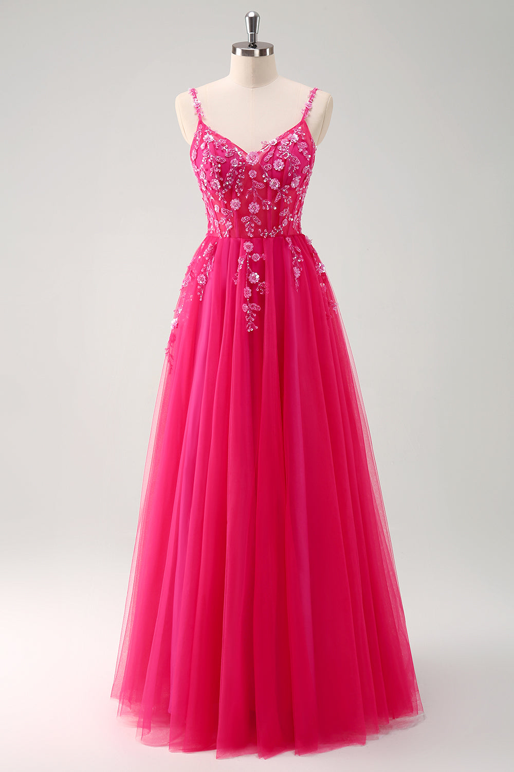 Robe longue de bal en tulle à sequins, coupe ligne A verte, avec corset et laçage au dos