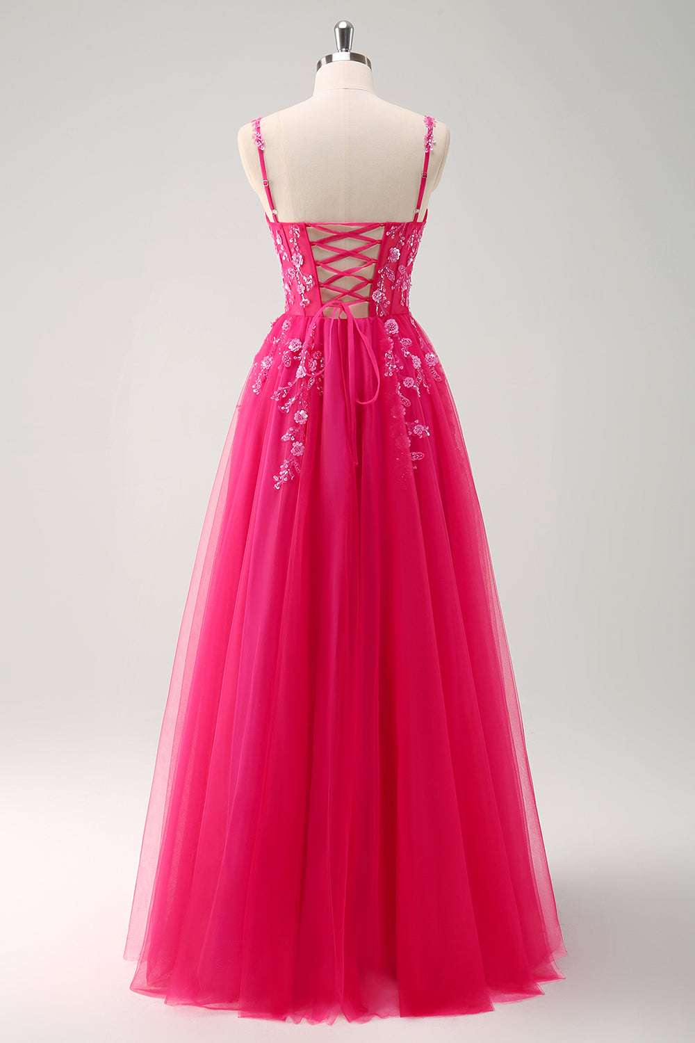 Robe longue de bal en tulle à sequins, coupe ligne A verte, avec corset et laçage au dos