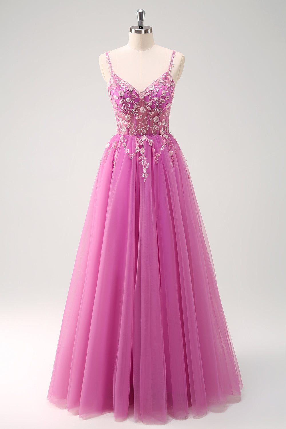 Robe longue de bal en tulle à sequins, coupe ligne A verte, avec corset et laçage au dos