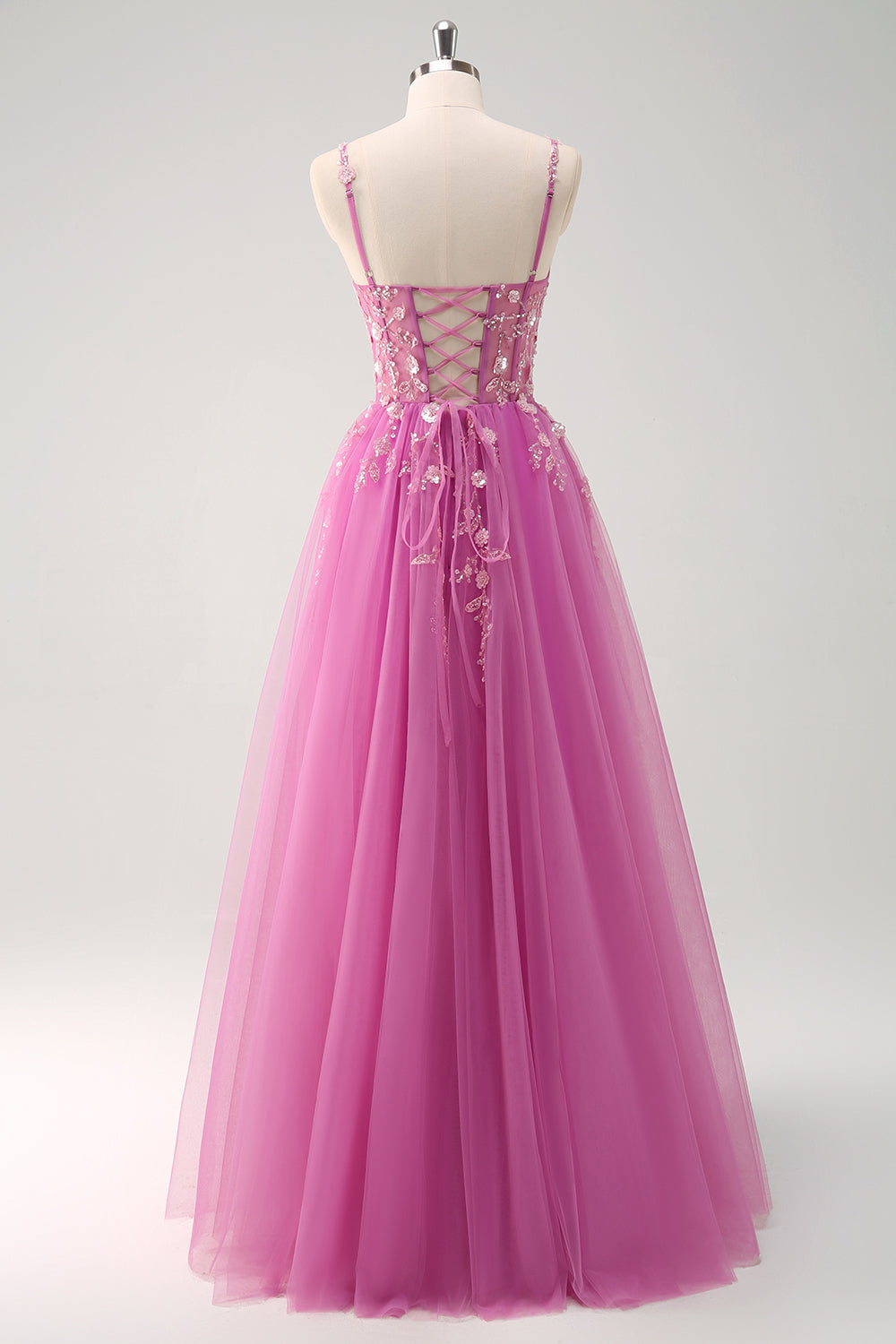 Robe longue de bal en tulle à sequins, coupe ligne A verte, avec corset et laçage au dos