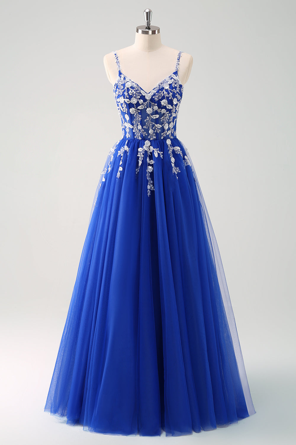 Robe longue de bal en tulle à sequins, coupe ligne A verte, avec corset et laçage au dos