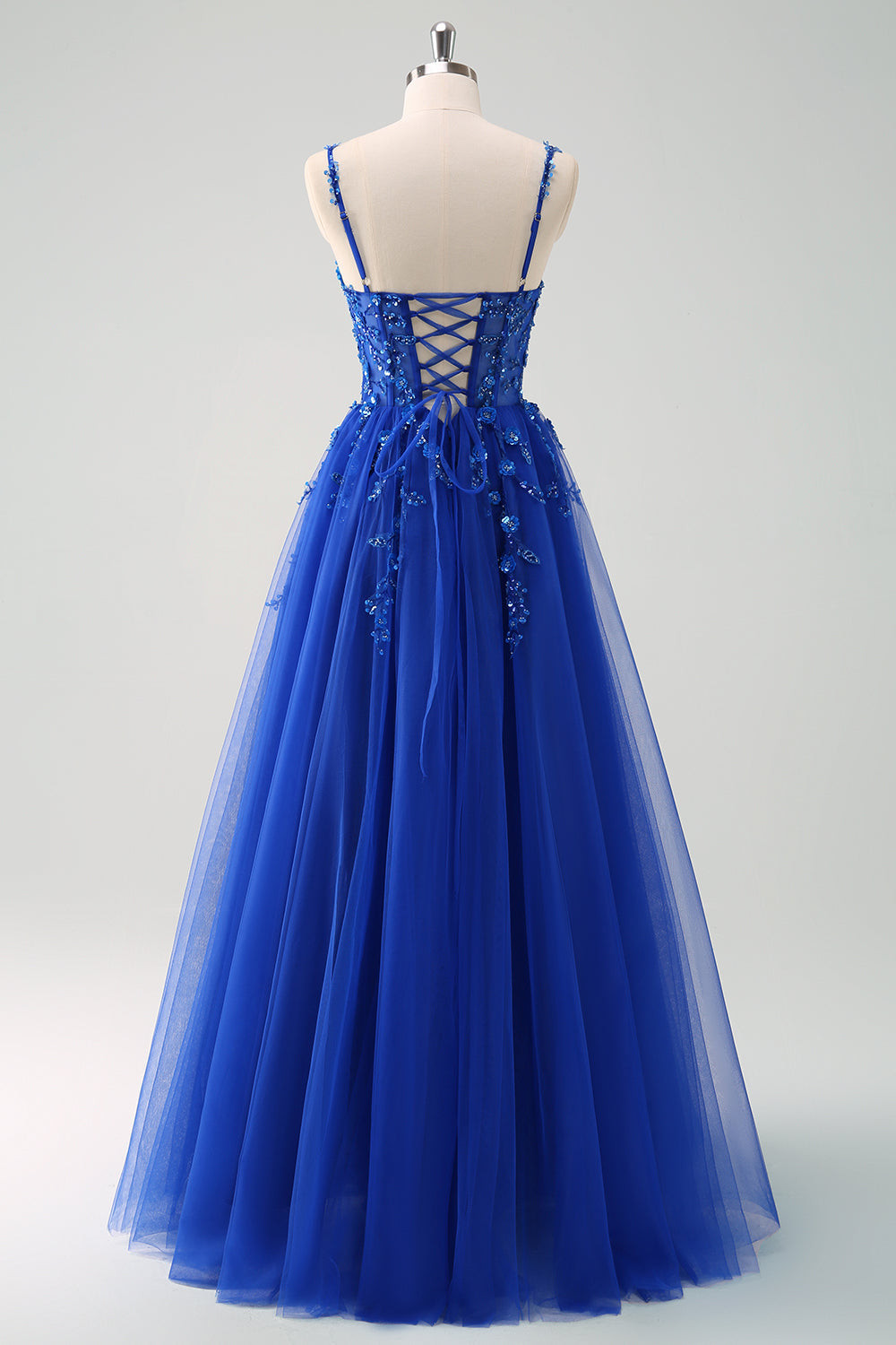 Robe longue de bal en tulle à sequins, coupe ligne A verte, avec corset et laçage au dos
