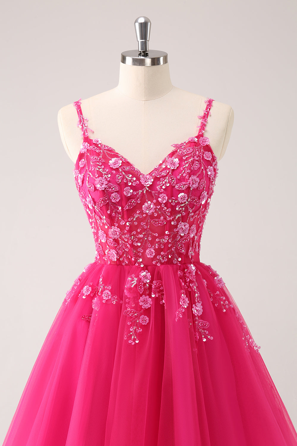 A-Line Blush Spaghetti Straps Tulle Corset Sequins Appliques Homecoming Dress