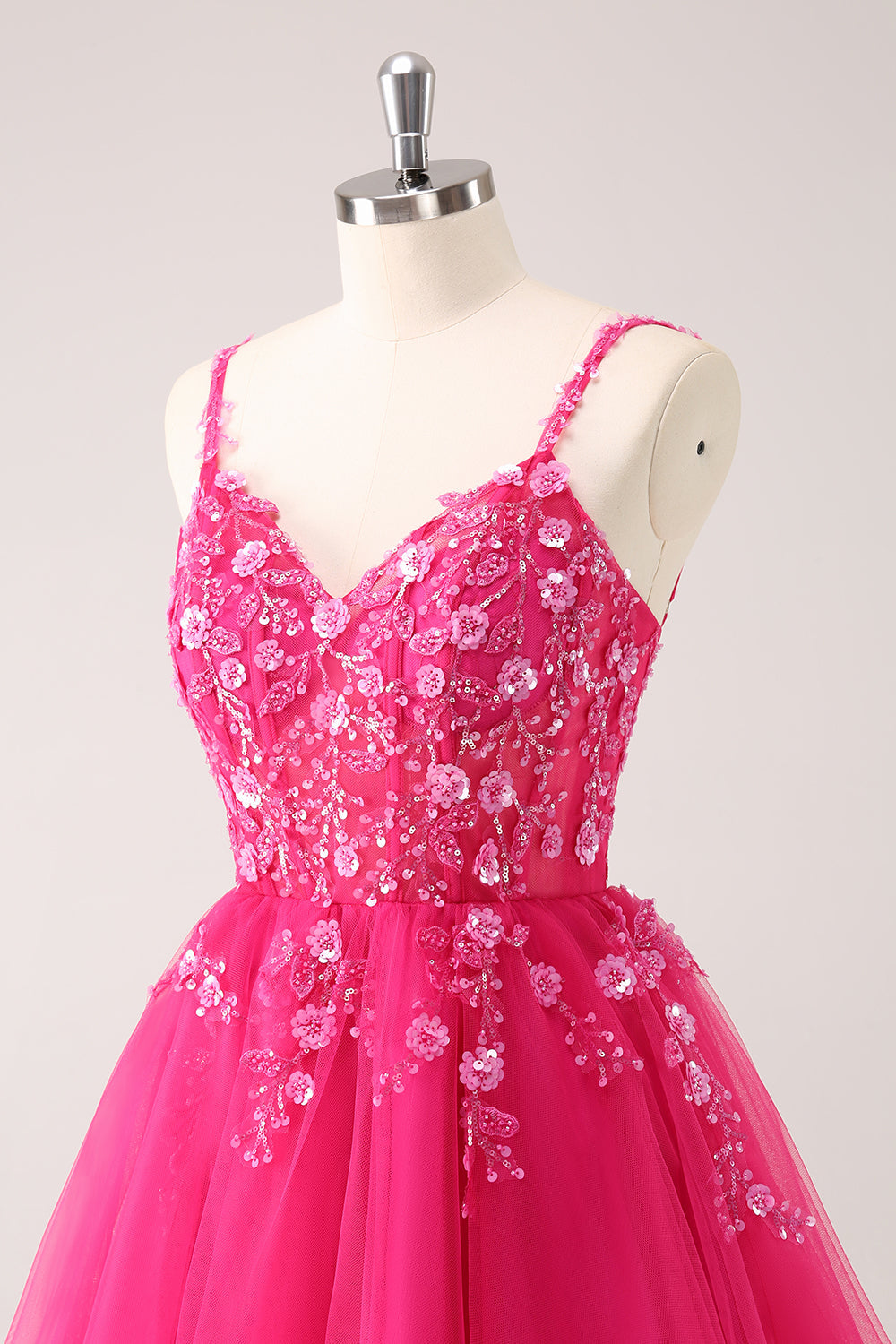 A-Line Blush Spaghetti Straps Tulle Corset Sequins Appliques Homecoming Dress