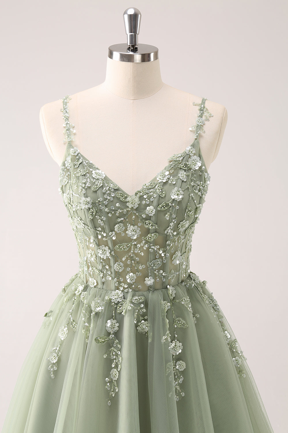 A-Line Blush Spaghetti Straps Tulle Corset Sequins Appliques Homecoming Dress