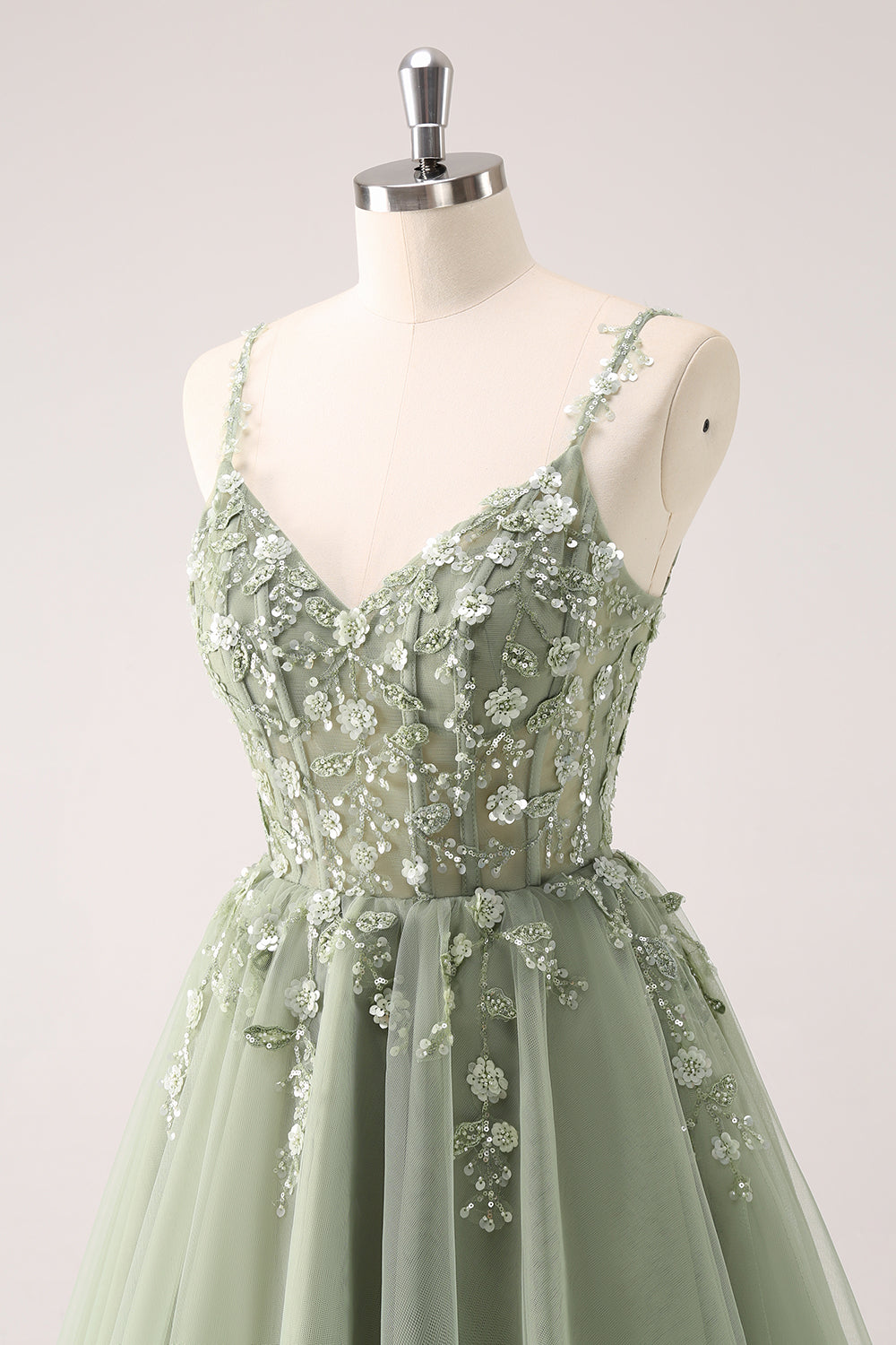 A-Line Blush Spaghetti Straps Tulle Corset Sequins Appliques Homecoming Dress