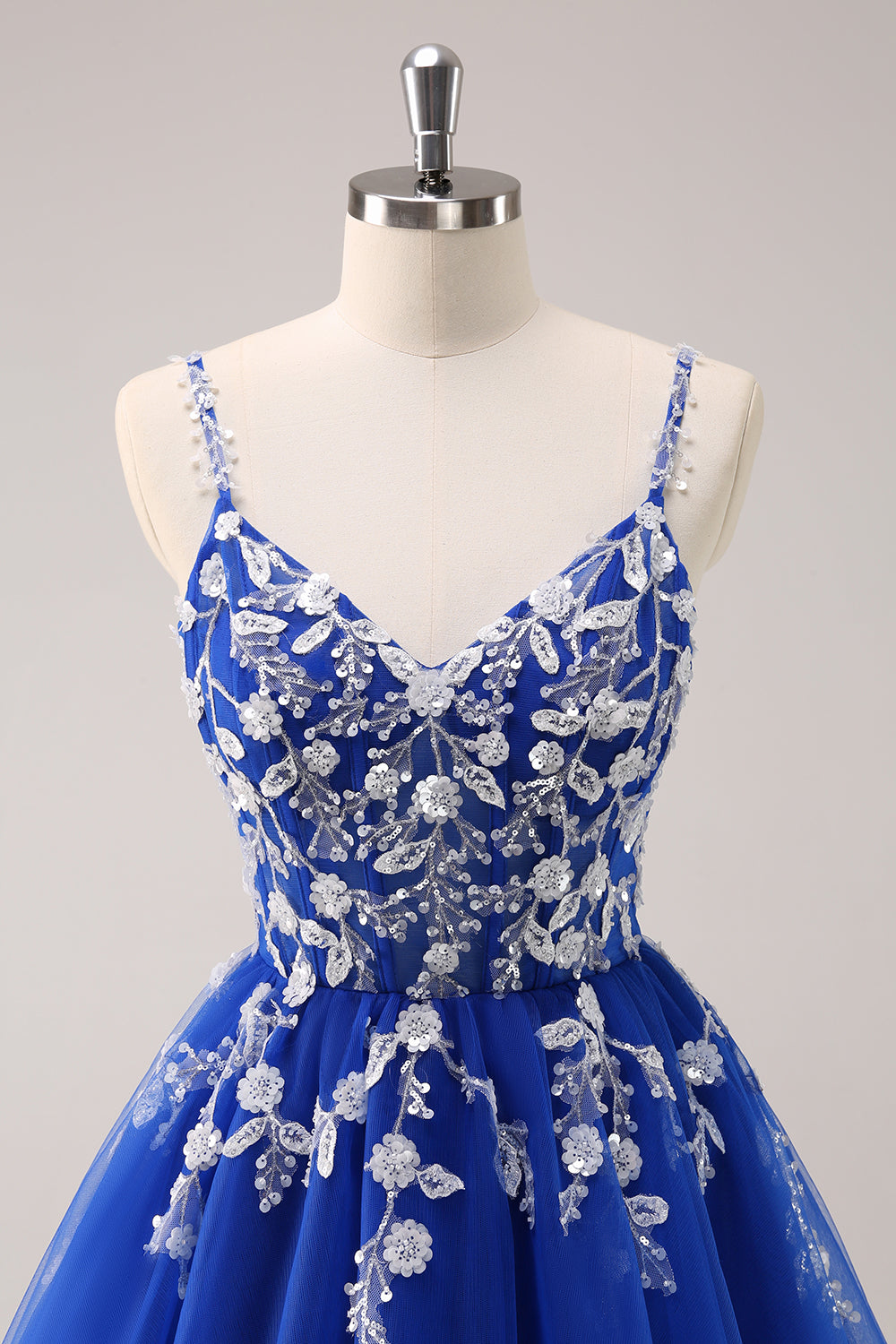 A-Line Blush Spaghetti Straps Tulle Corset Sequins Appliques Homecoming Dress