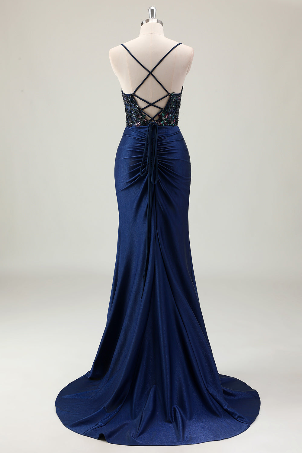 Sparkly Dusty Green Mermaid Sequins Spaghetti Straps Long Prom Dress with Slit