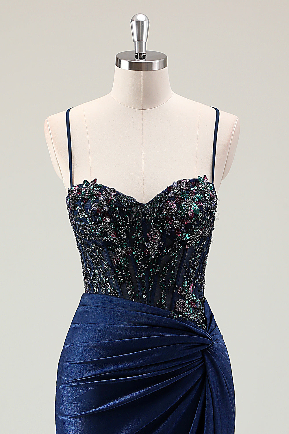 Sparkly Dusty Green Mermaid Sequins Spaghetti Straps Long Prom Dress with Slit