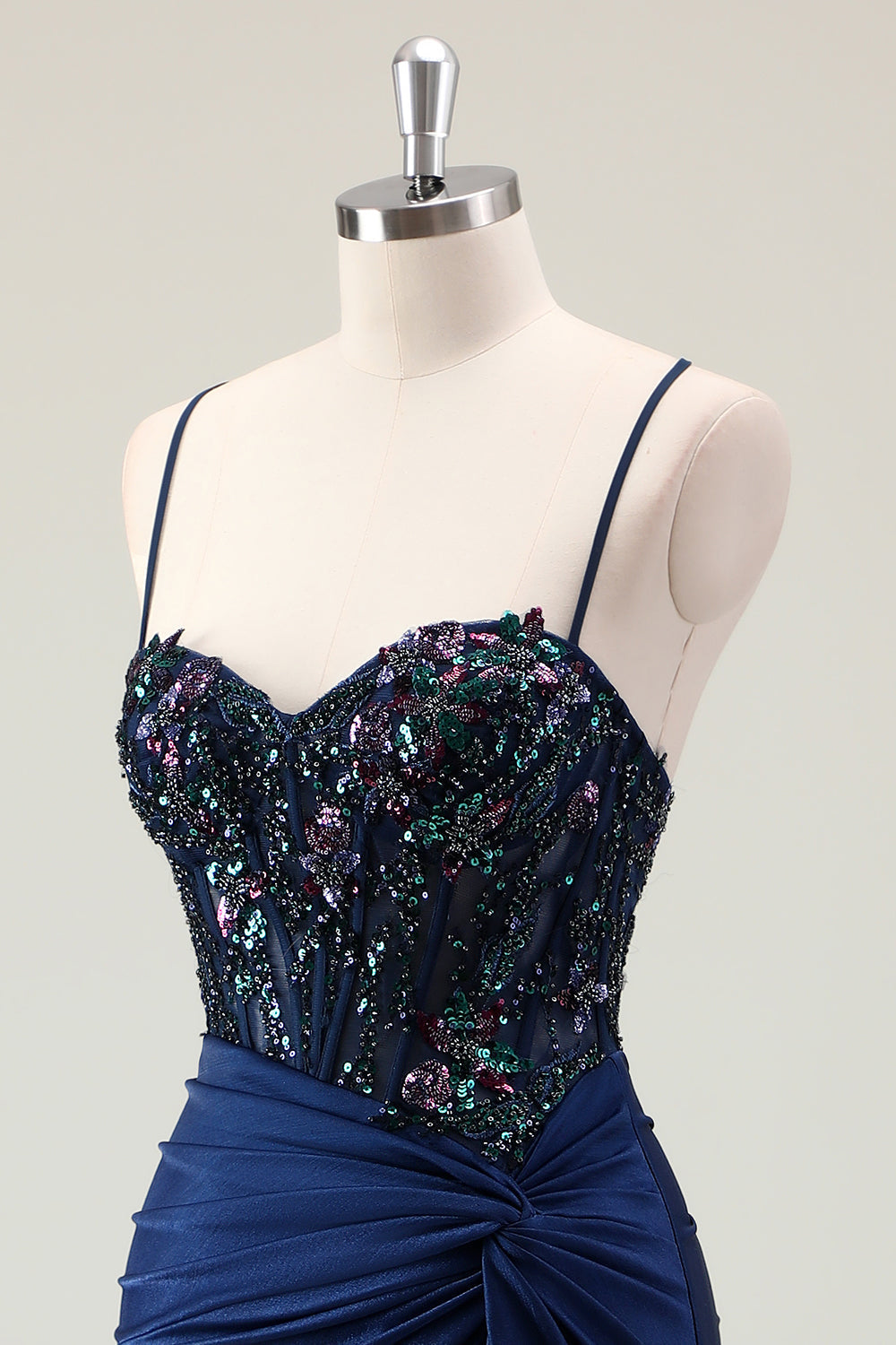 Sparkly Dusty Green Mermaid Sequins Spaghetti Straps Long Prom Dress with Slit