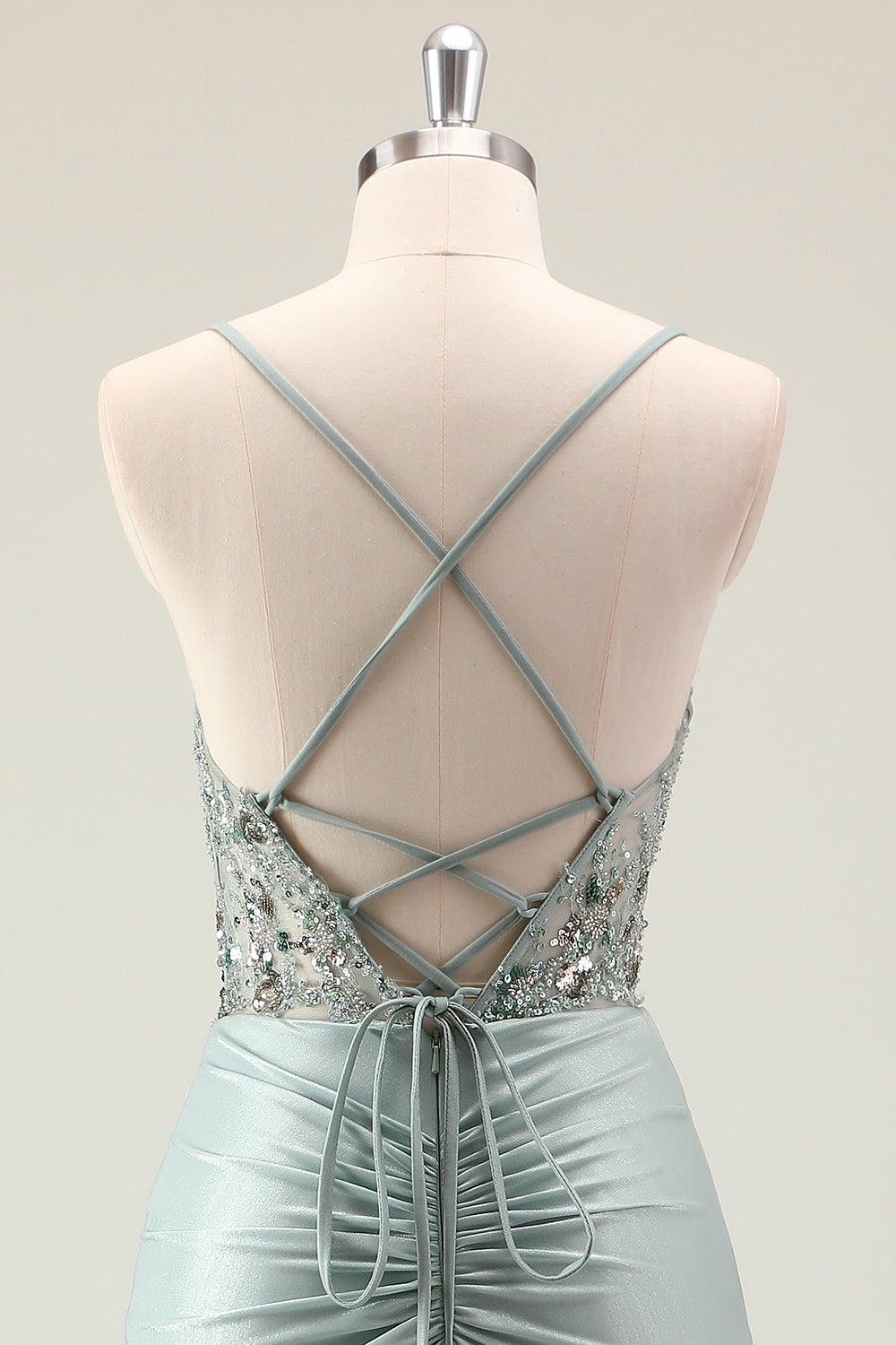 Sparkly Dusty Green Mermaid Sequins Spaghetti Straps Long Prom Dress with Slit