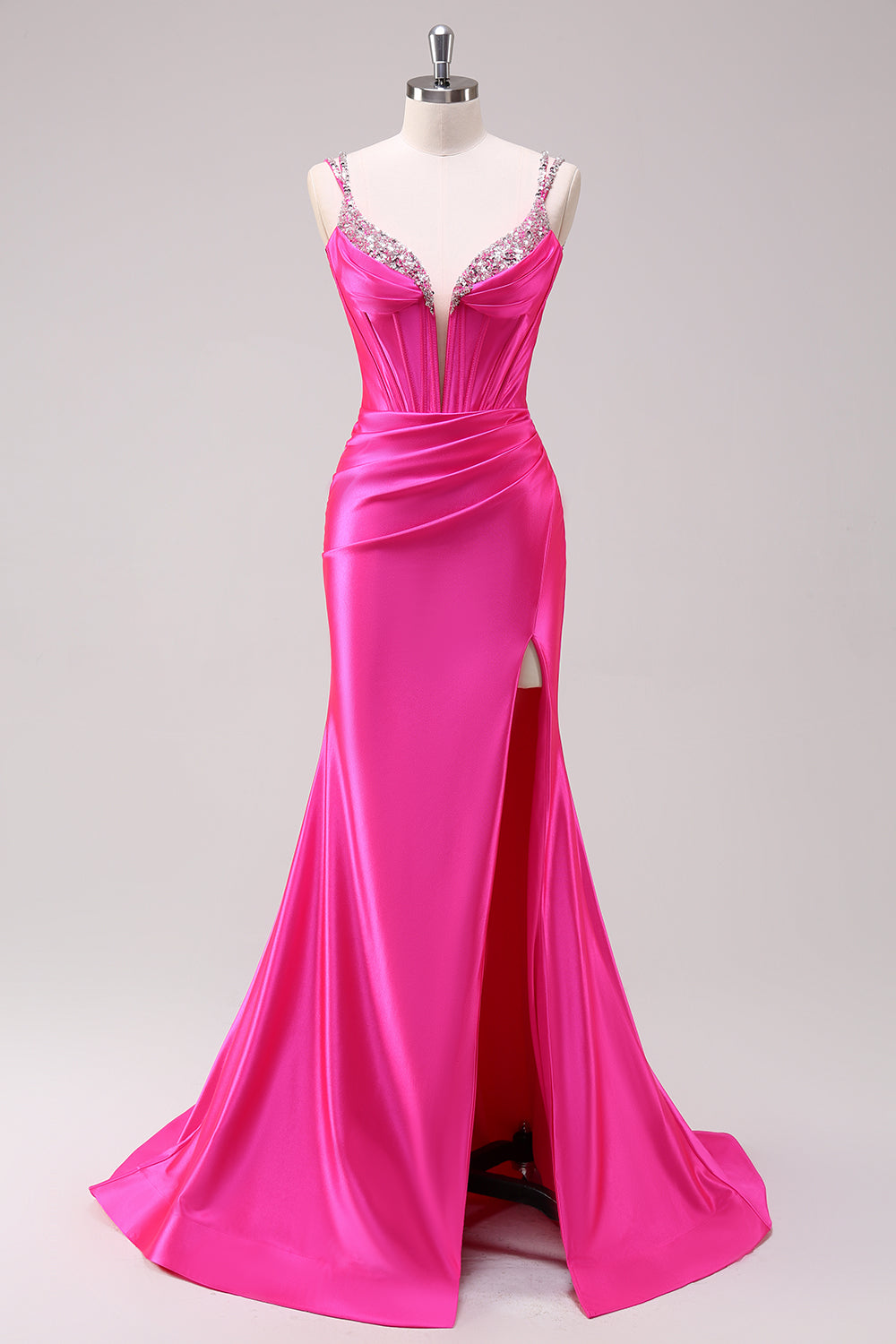Sage Mermaid Spaghetti Straps Corset Sequin Prom Dress with Slit