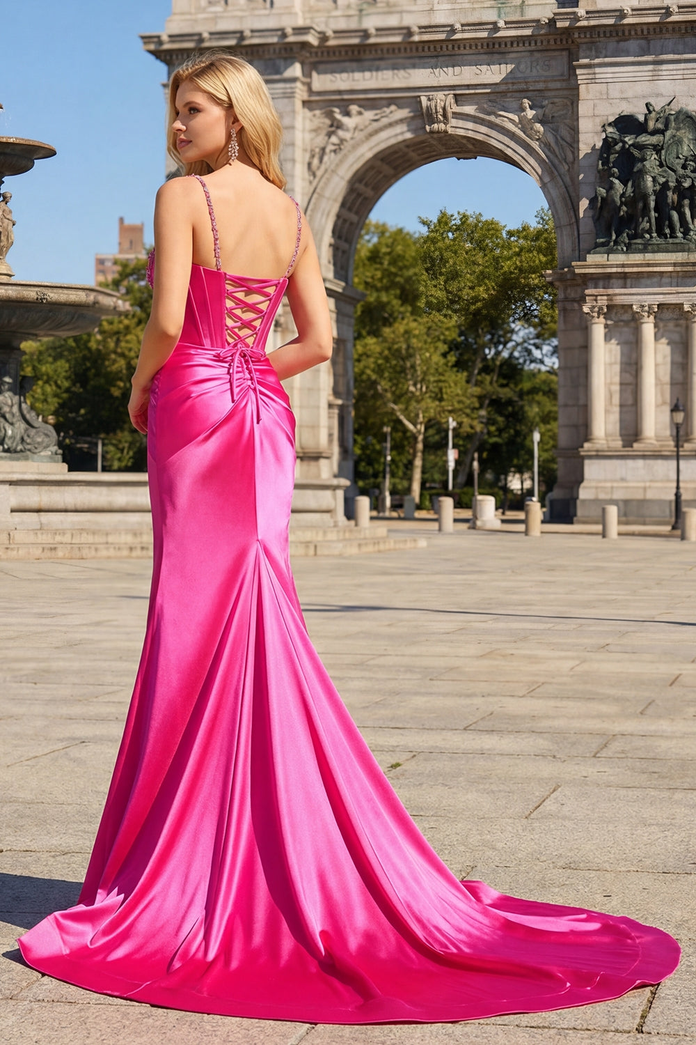 Sage Mermaid Spaghetti Straps Corset Sequin Prom Dress with Slit
