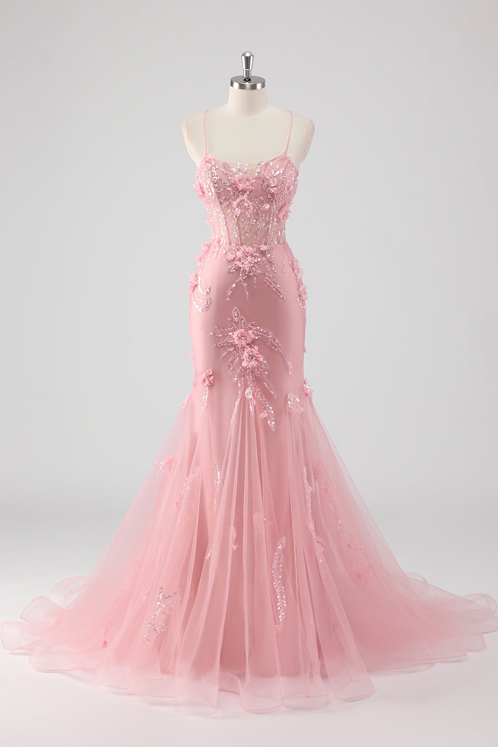 Green Mermaid Corset 3D Flowers Plus Size Long Prom Dress with Lace-Up Back