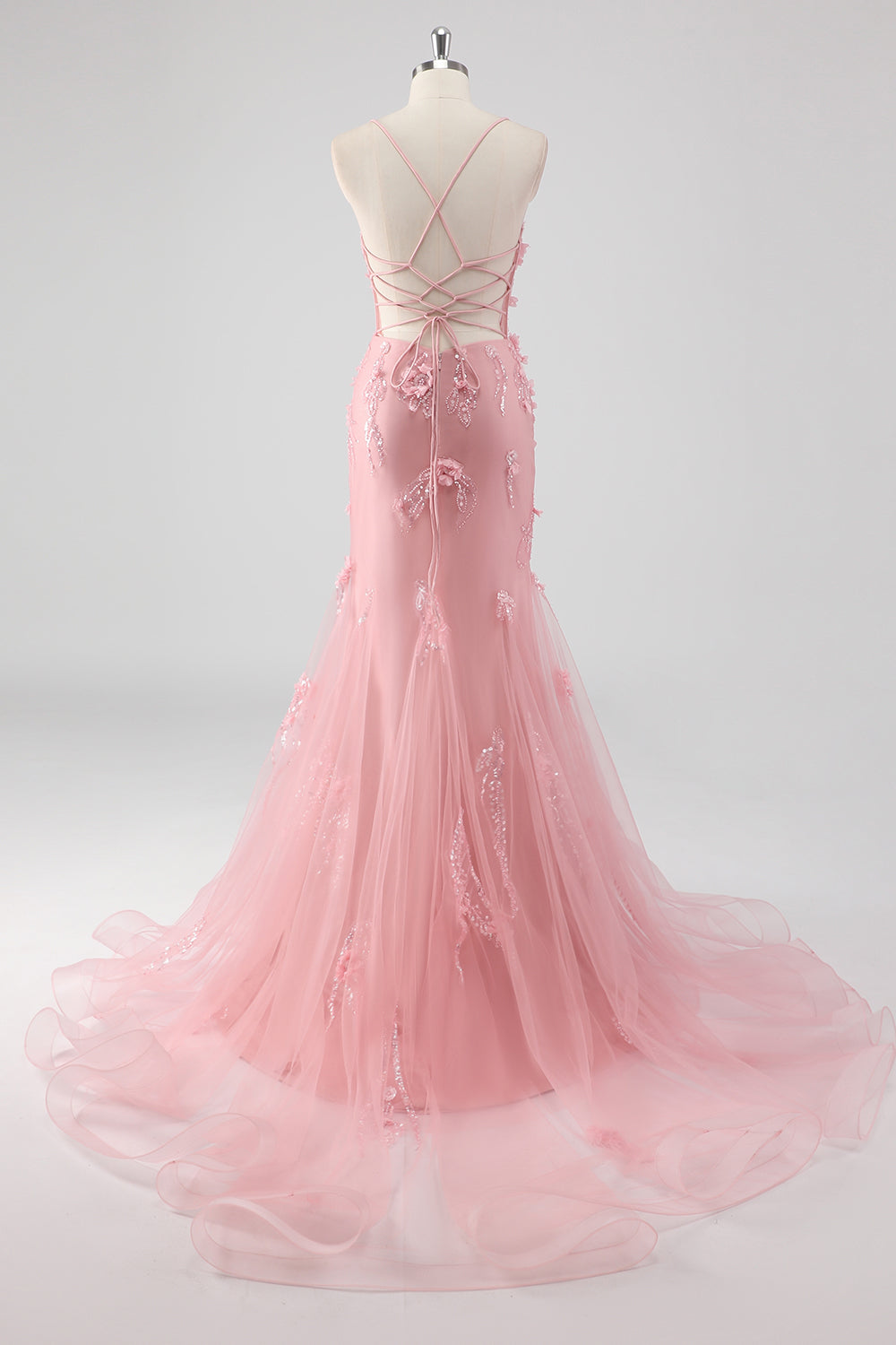 Green Mermaid Corset 3D Flowers Plus Size Long Prom Dress with Lace-Up Back