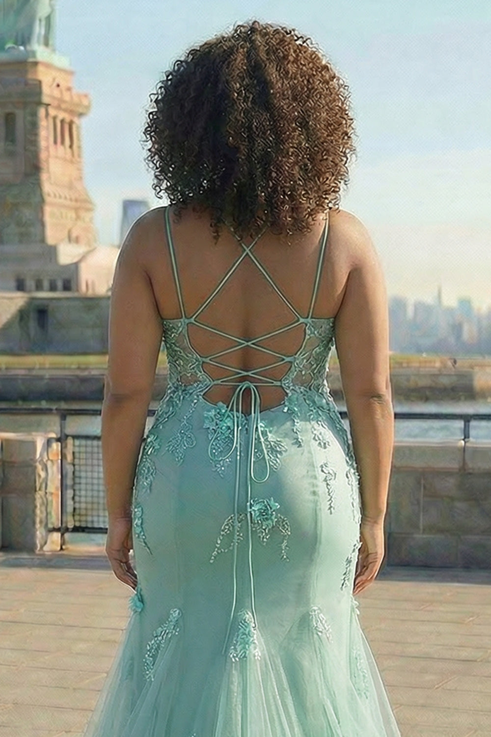 Green Mermaid Corset 3D Flowers Plus Size Long Prom Dress with Lace-Up Back