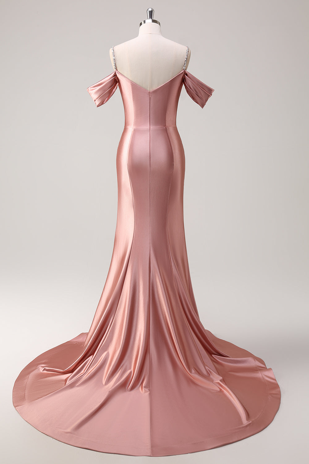 Robe de bal longue en satin froncé à paillettes épaules dénudées sirène dorée scintillante