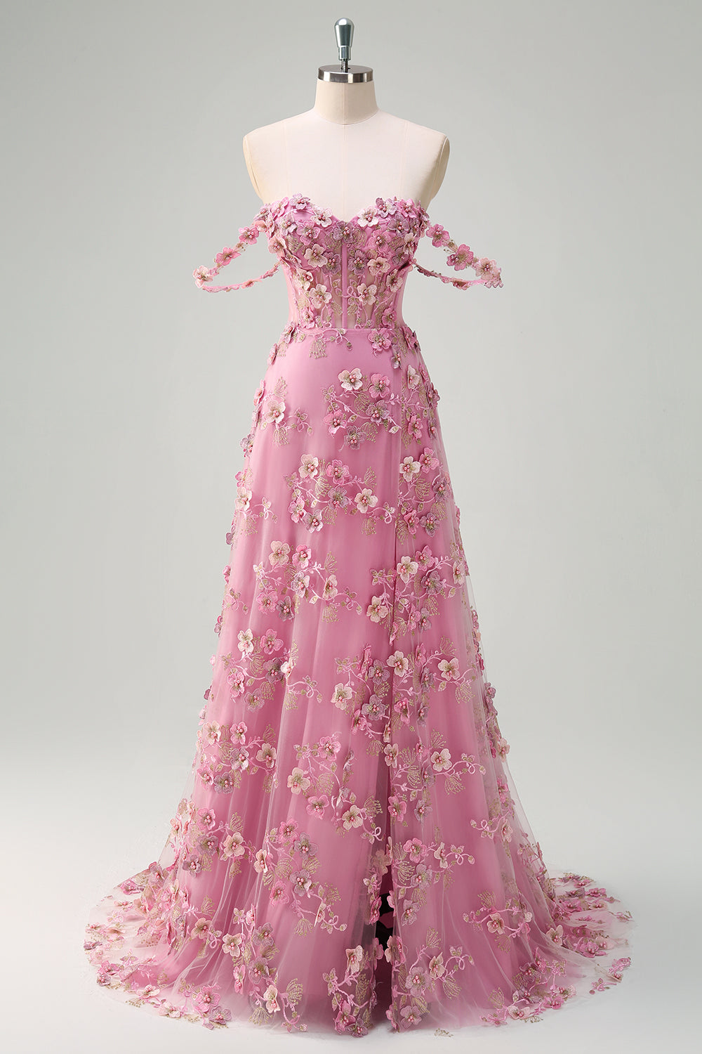 Off The Shoulder Corset A-Line Plus Size Long Taro Prom Dress with Slit