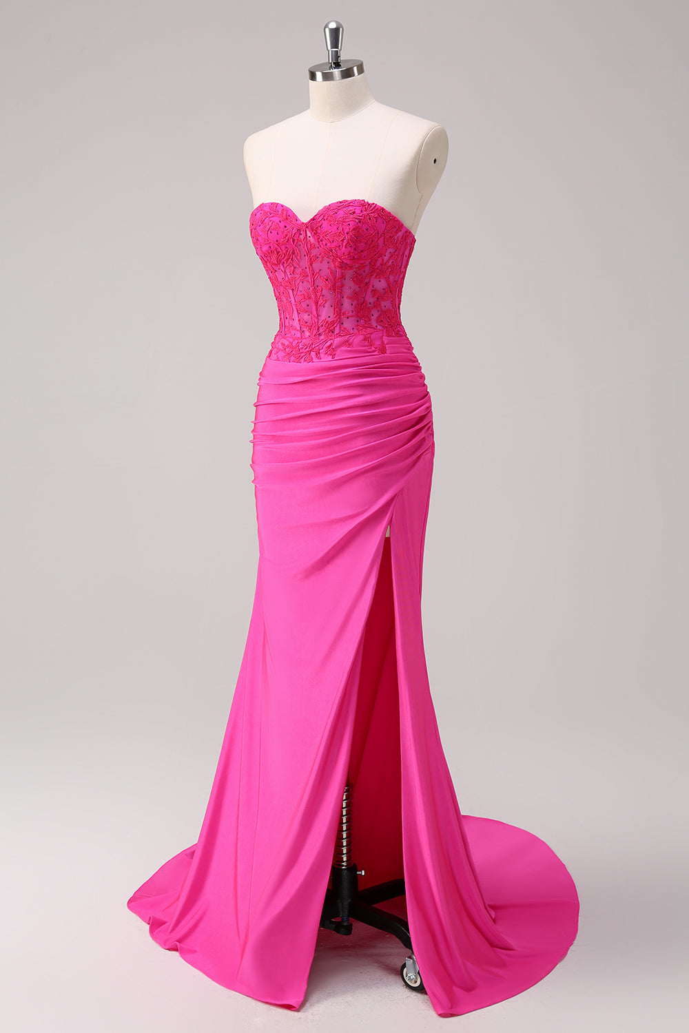 Corset Dark Green Mermaid Strapless Ruched Corset Long Prom Dress with Slit