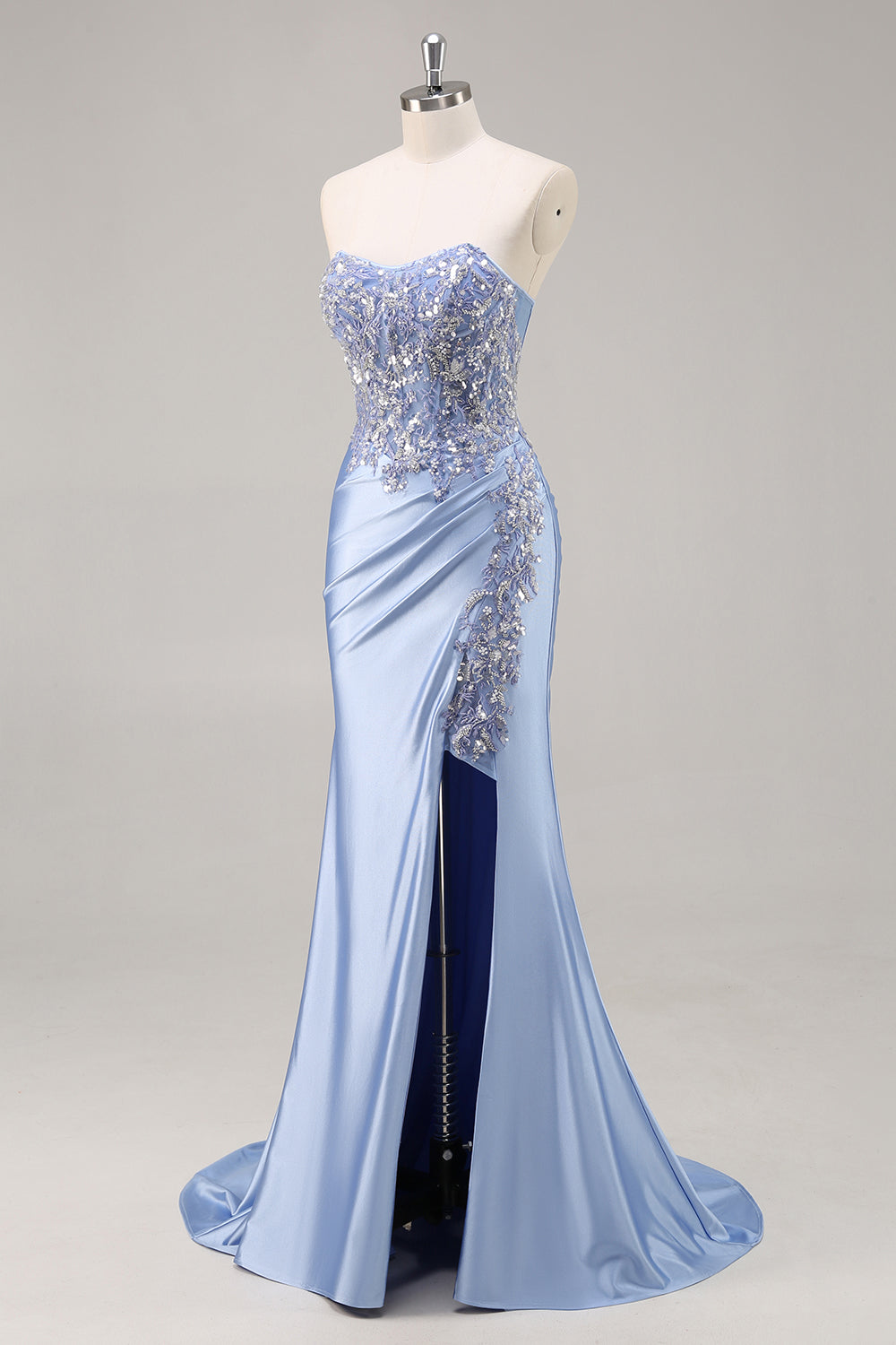 Robe de bal longue sirène bordeaux bustier à paillettes et perles
