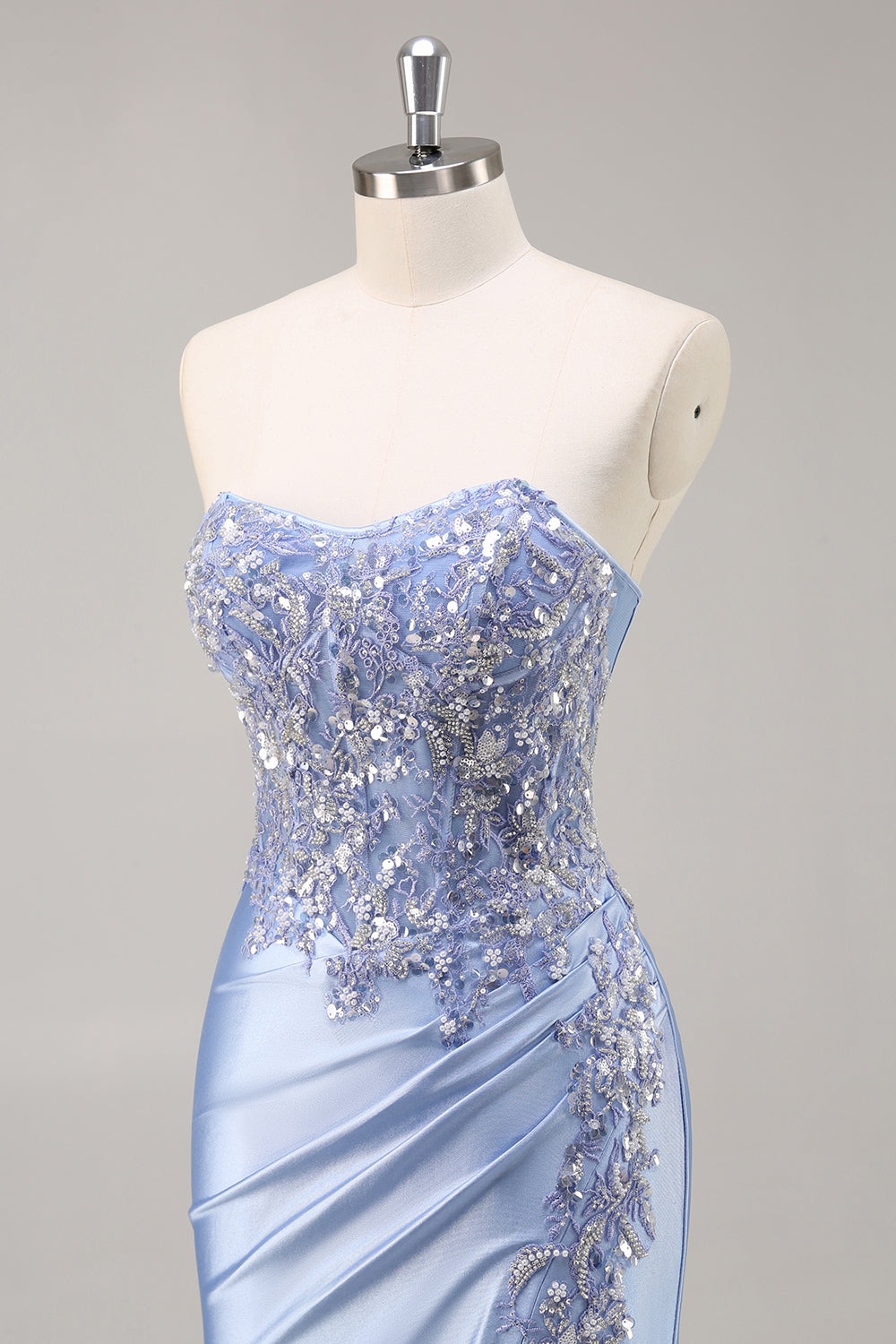 Robe de bal longue sirène bordeaux bustier à paillettes et perles